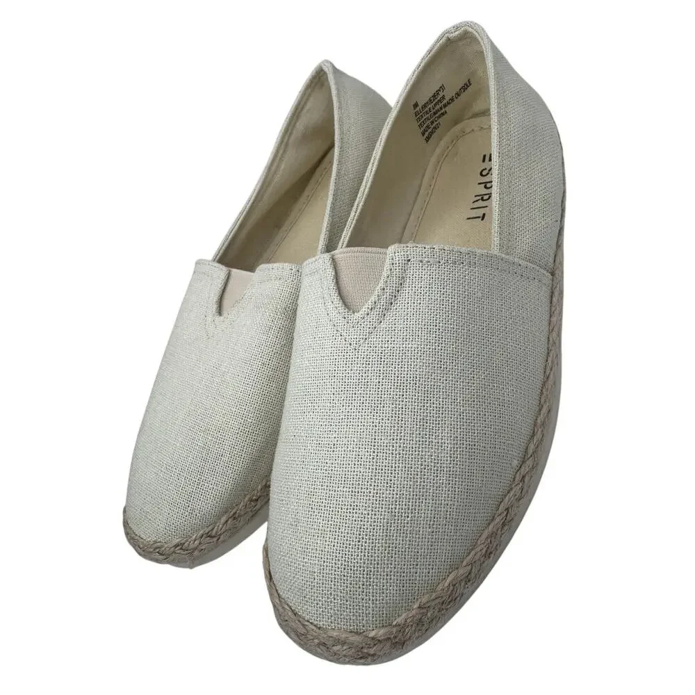 ESPIRIT Slip-On Espadrille Flats 8 Casual Summer Shoes Braided Jute Neutral NWOT